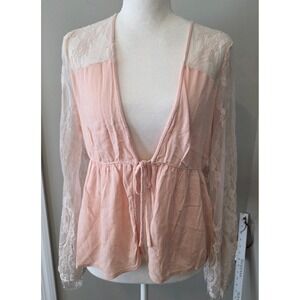 Romantic Soieblu Peach Lace Flare Sleeves Cardigan Tie Front Size Small Fairy